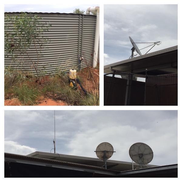 2.2 Water pump & Tank, School of the Air satellite dish, UHF Aerial Satellite Internet & Television Dishes